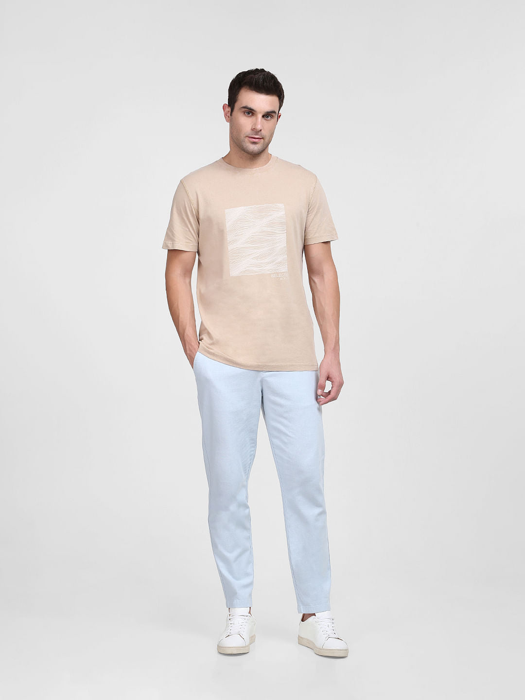 Beige Graphic Print Crew Neck T-Shirt