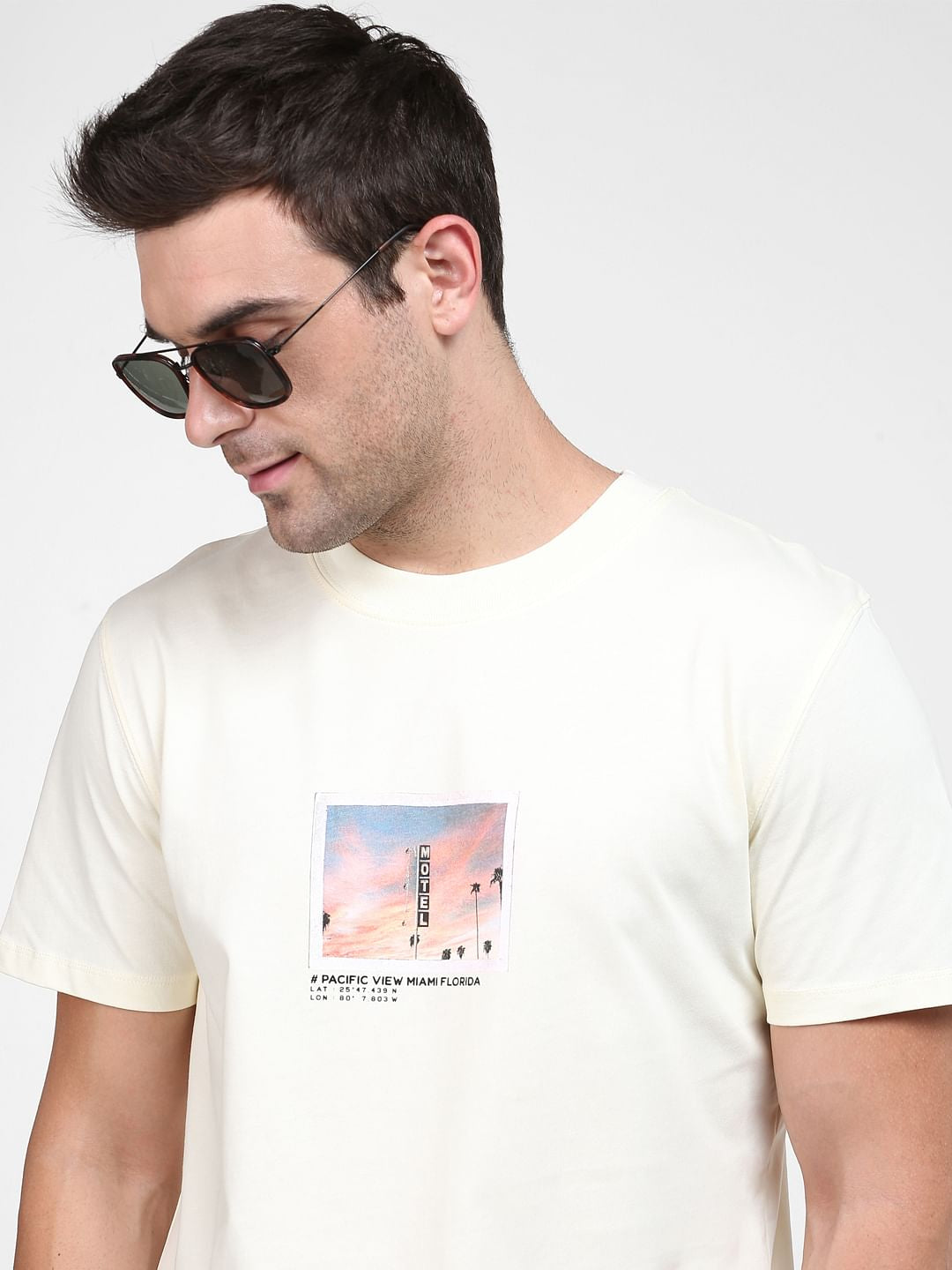 Light Yellow Graphic Print Crew Neck T-Shirt