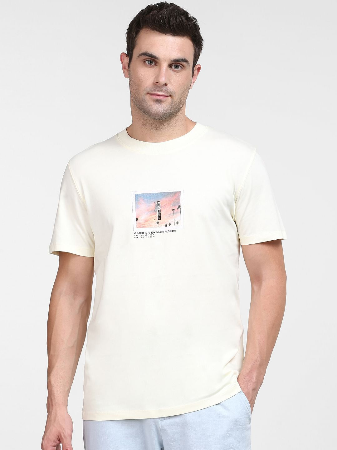 Light Yellow Graphic Print Crew Neck T-Shirt