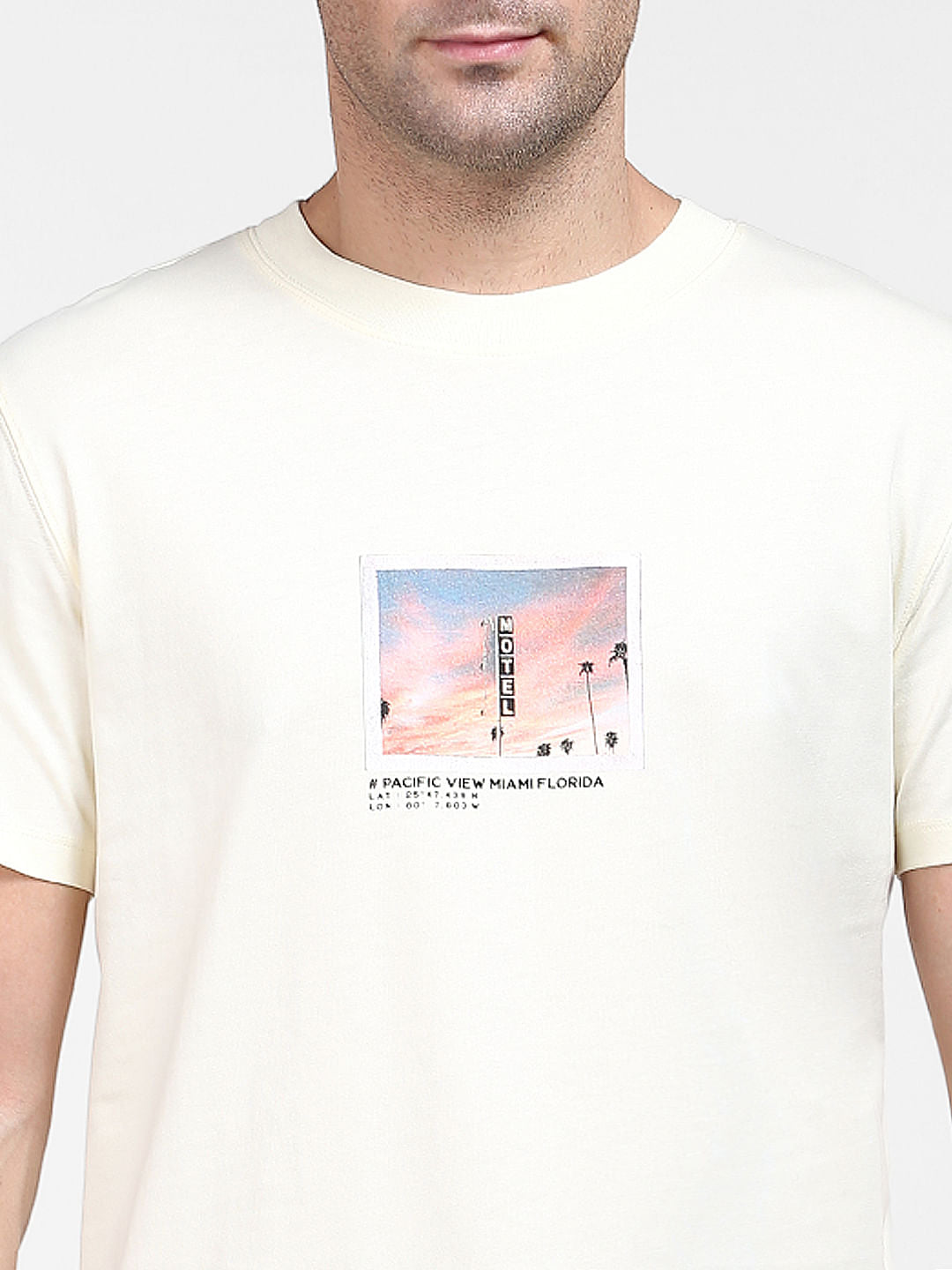 Light Yellow Graphic Print Crew Neck T-Shirt