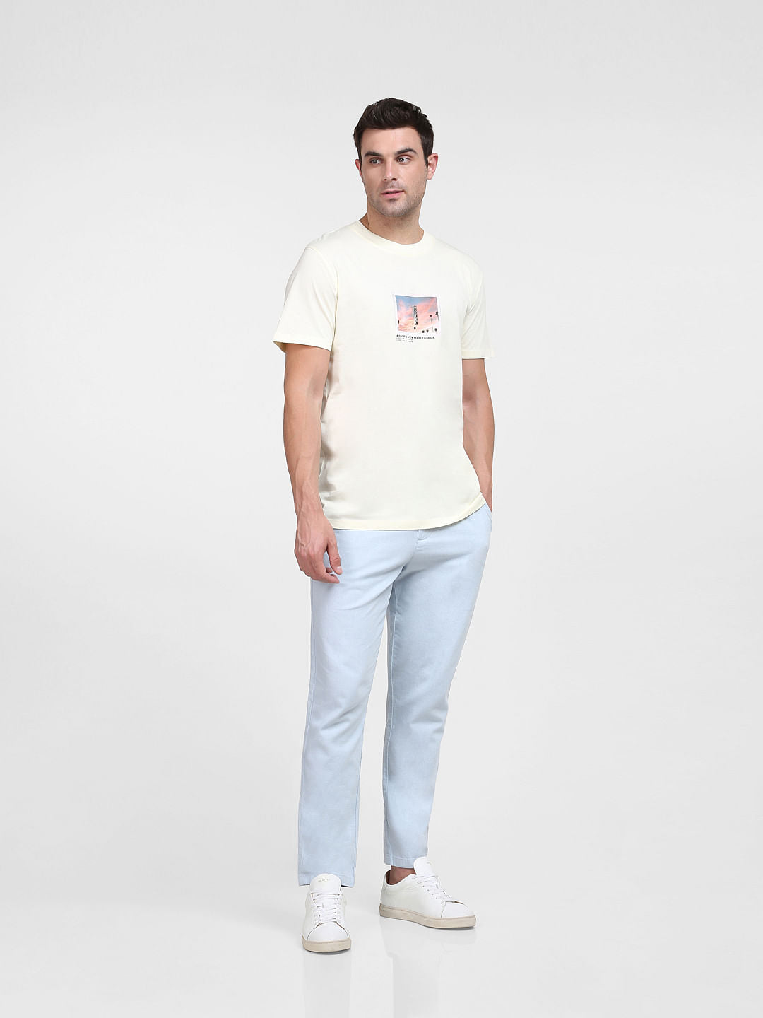 Light Yellow Graphic Print Crew Neck T-Shirt