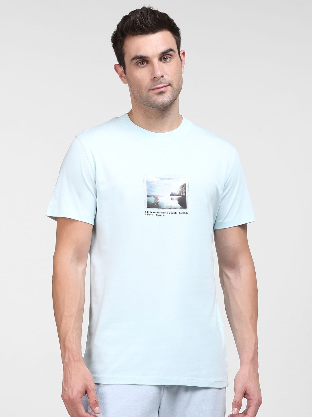 Light Blue Graphic Print Crew Neck T-Shirt