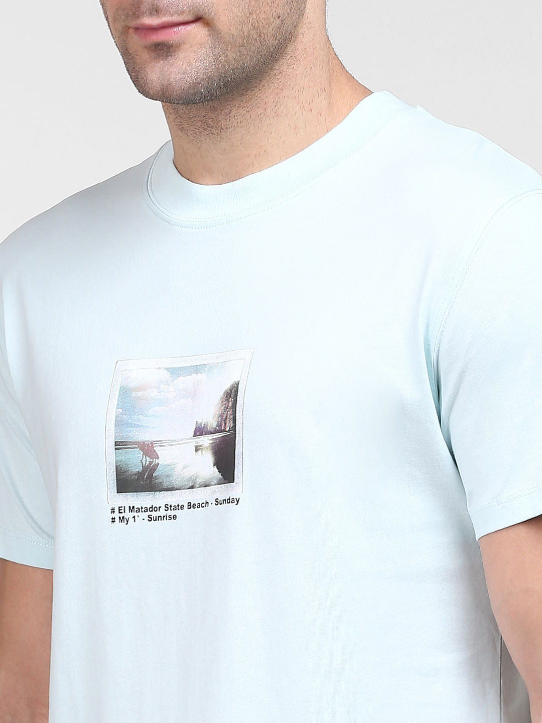 Light Blue Graphic Print Crew Neck T-Shirt