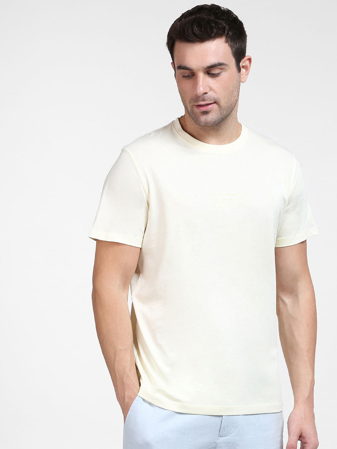 Light Yellow Organic Cotton Crew Neck T-Shirt