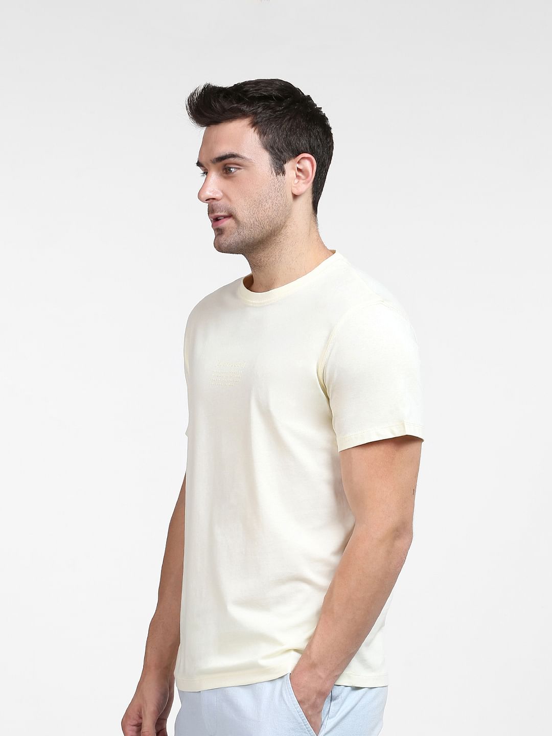 Light Yellow Organic Cotton Crew Neck T-Shirt