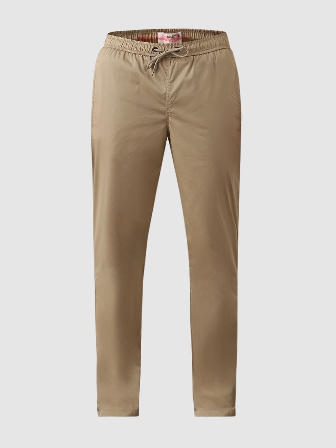 Beige Mid Rise Straight Fit Pants