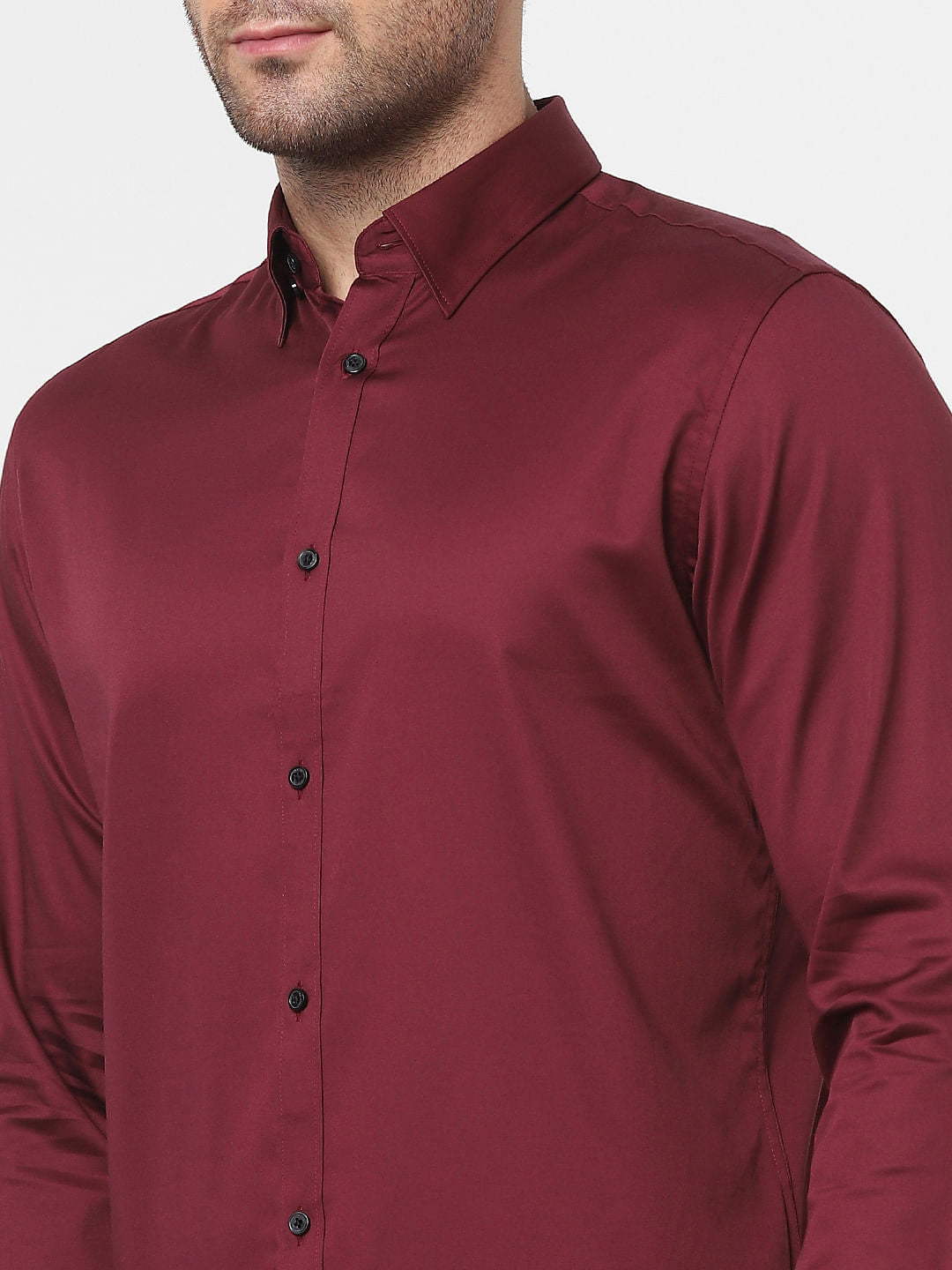 Maroon Full Sleeves Slim Fit Shirt