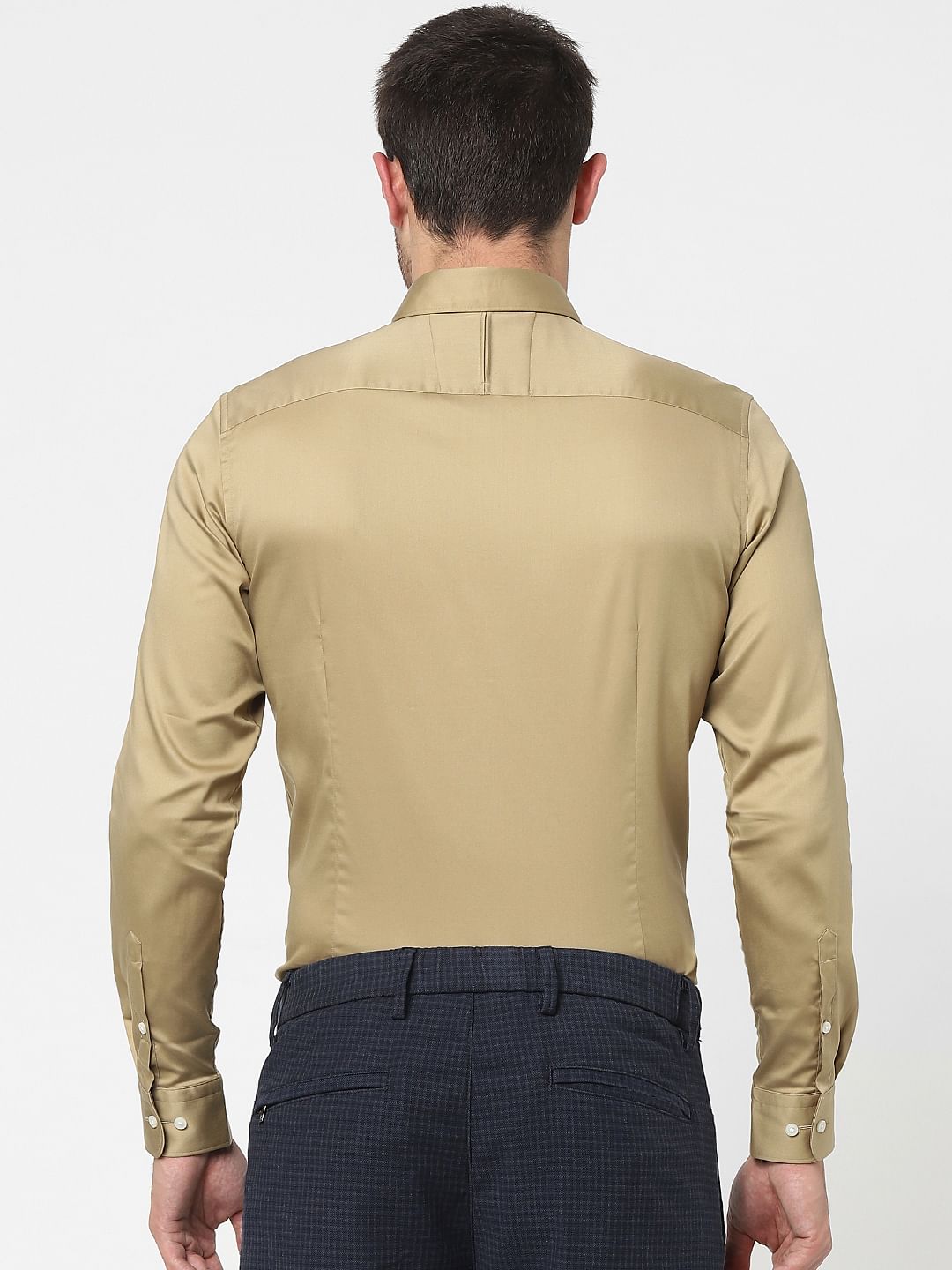 Beige Full Sleeves Slim Fit Shirt