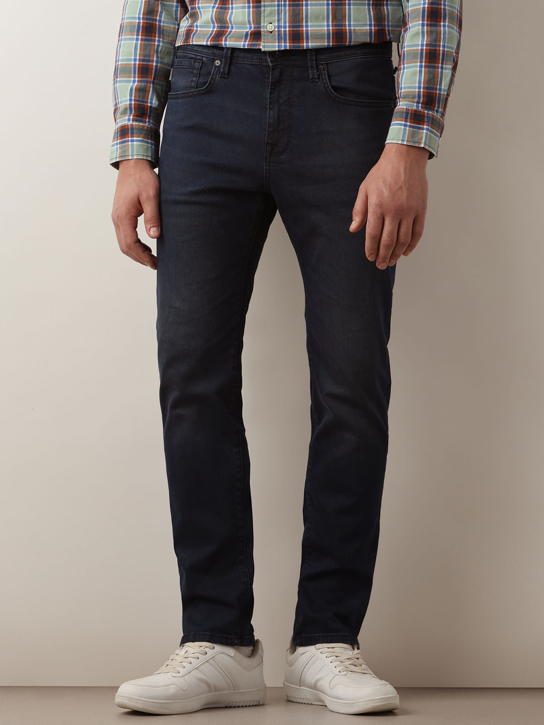 Dark Blue Mid Rise Straight Fit Jeans