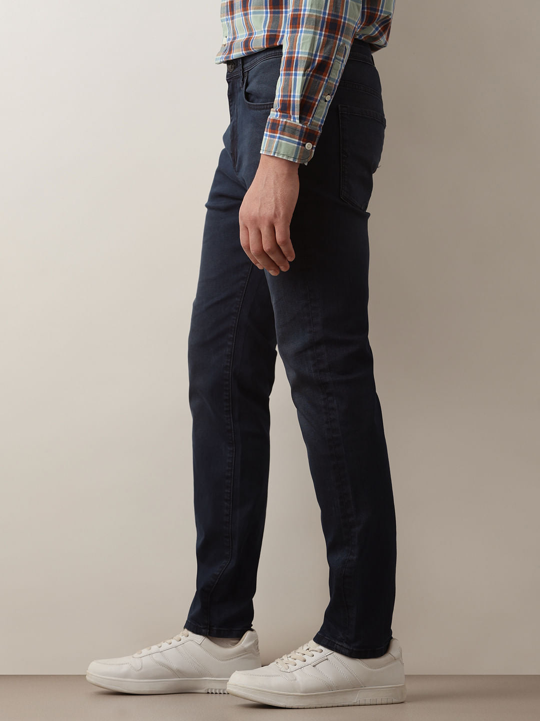 Dark Blue Mid Rise Straight Fit Jeans