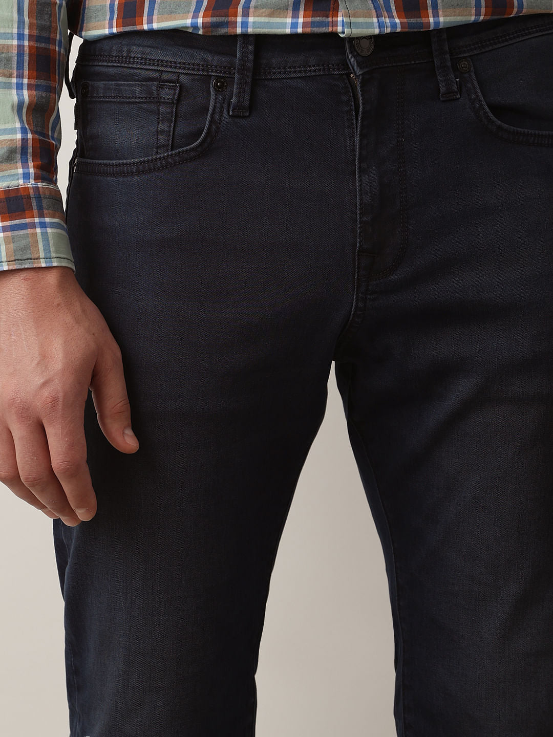 Dark Blue Mid Rise Straight Fit Jeans