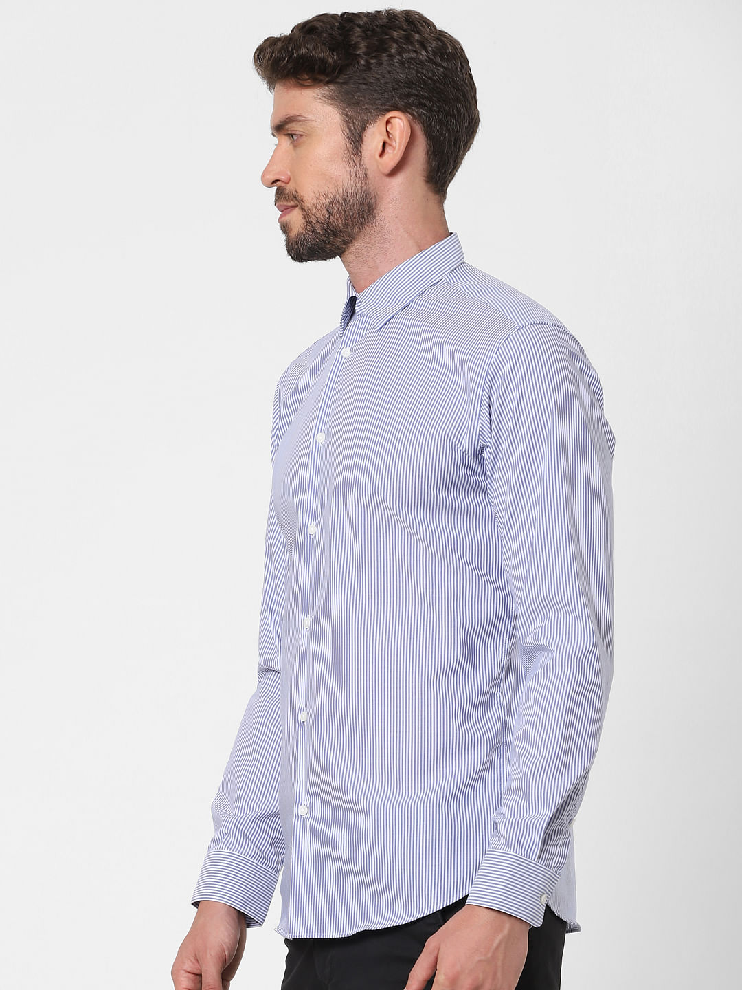 Blue Striped Full Sleeves Shirt