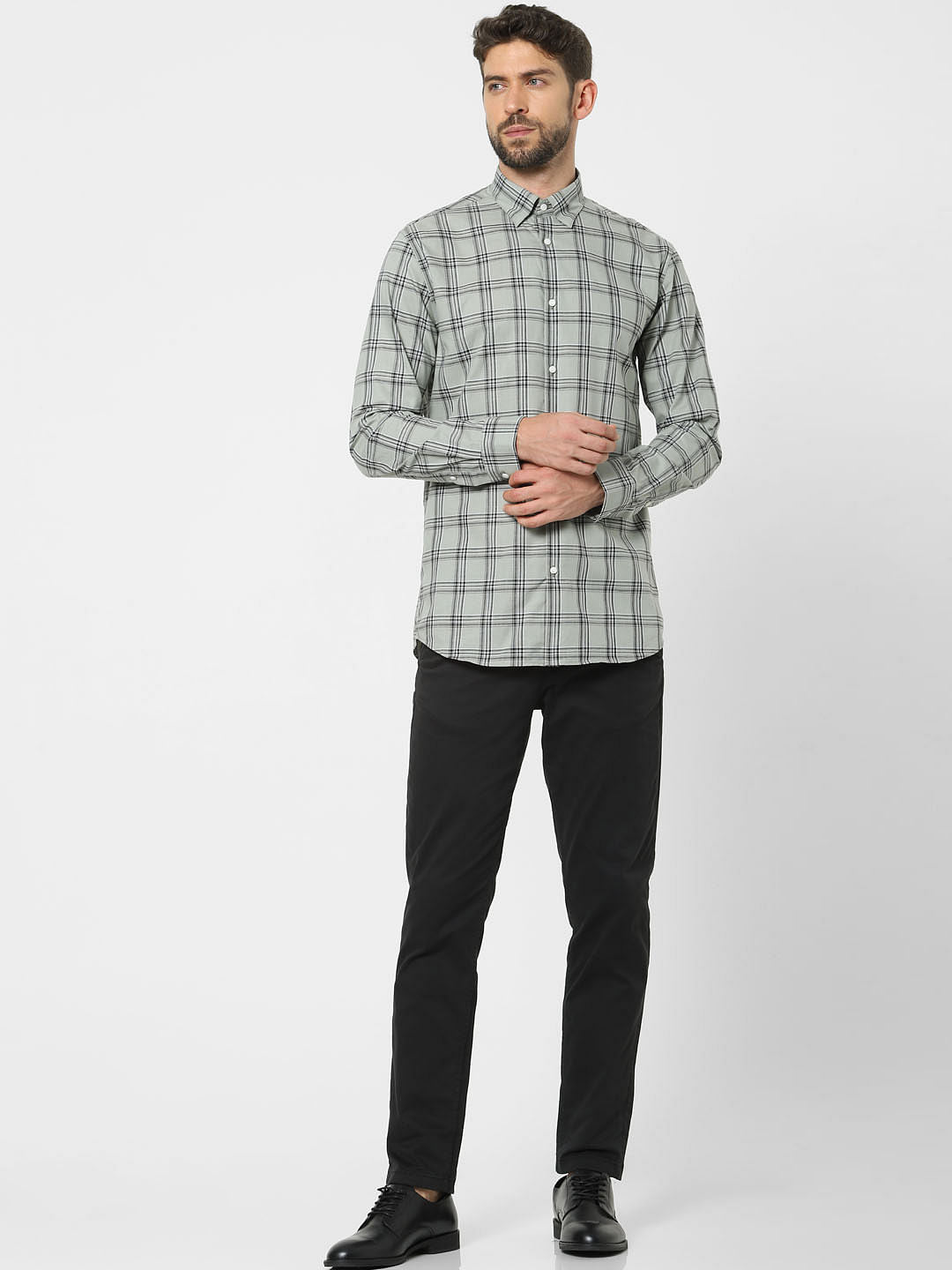 Grey Check Full Sleeves Shirt