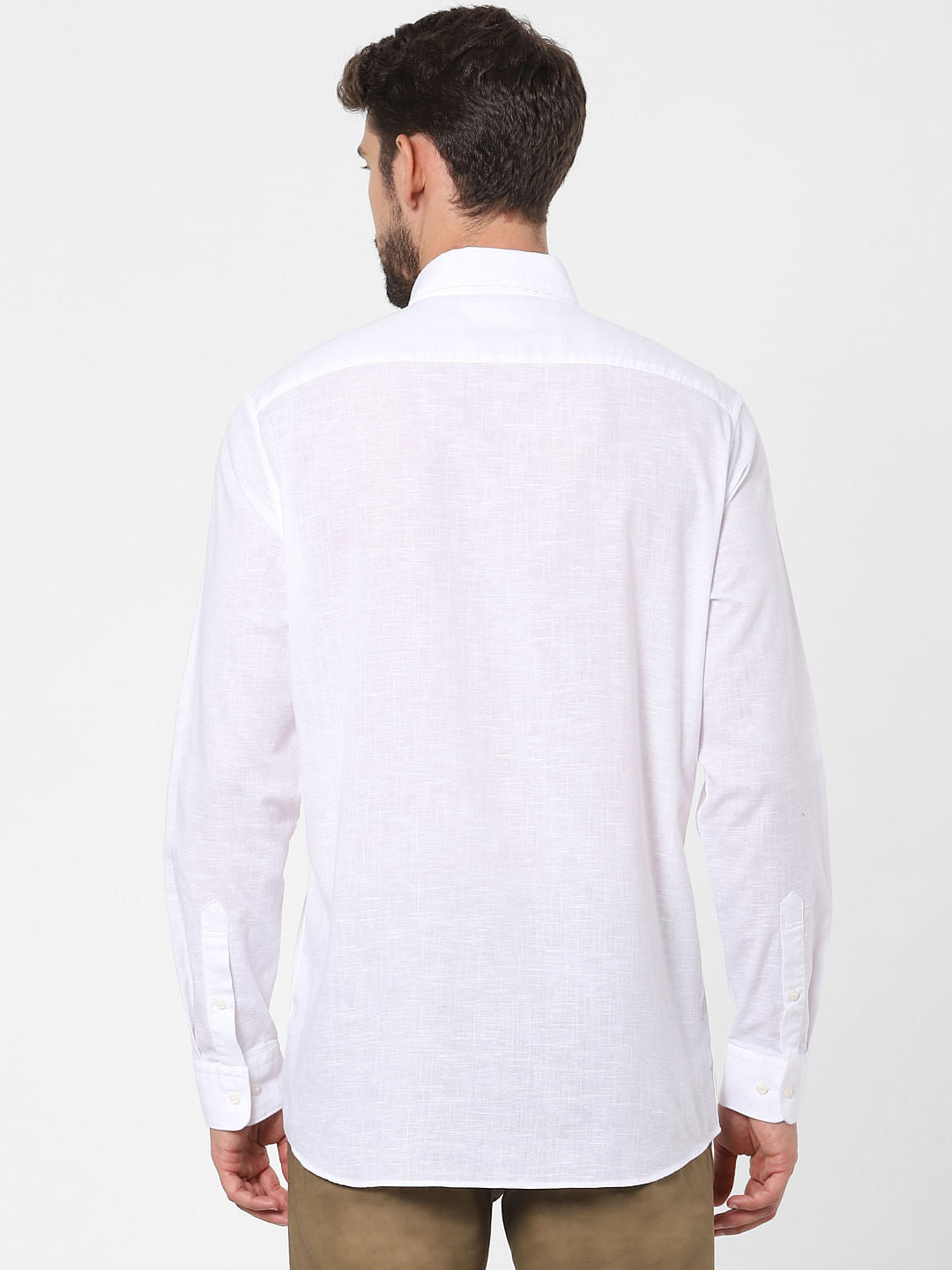 White Linen Blend Full Sleeves Shirt