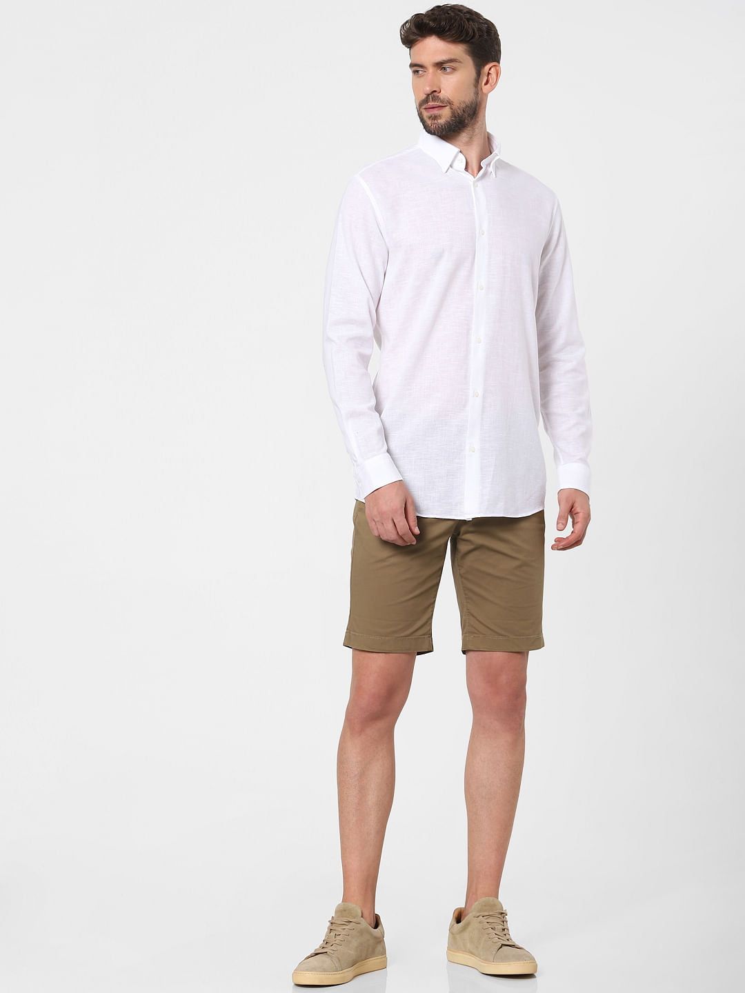 White Linen Blend Full Sleeves Shirt