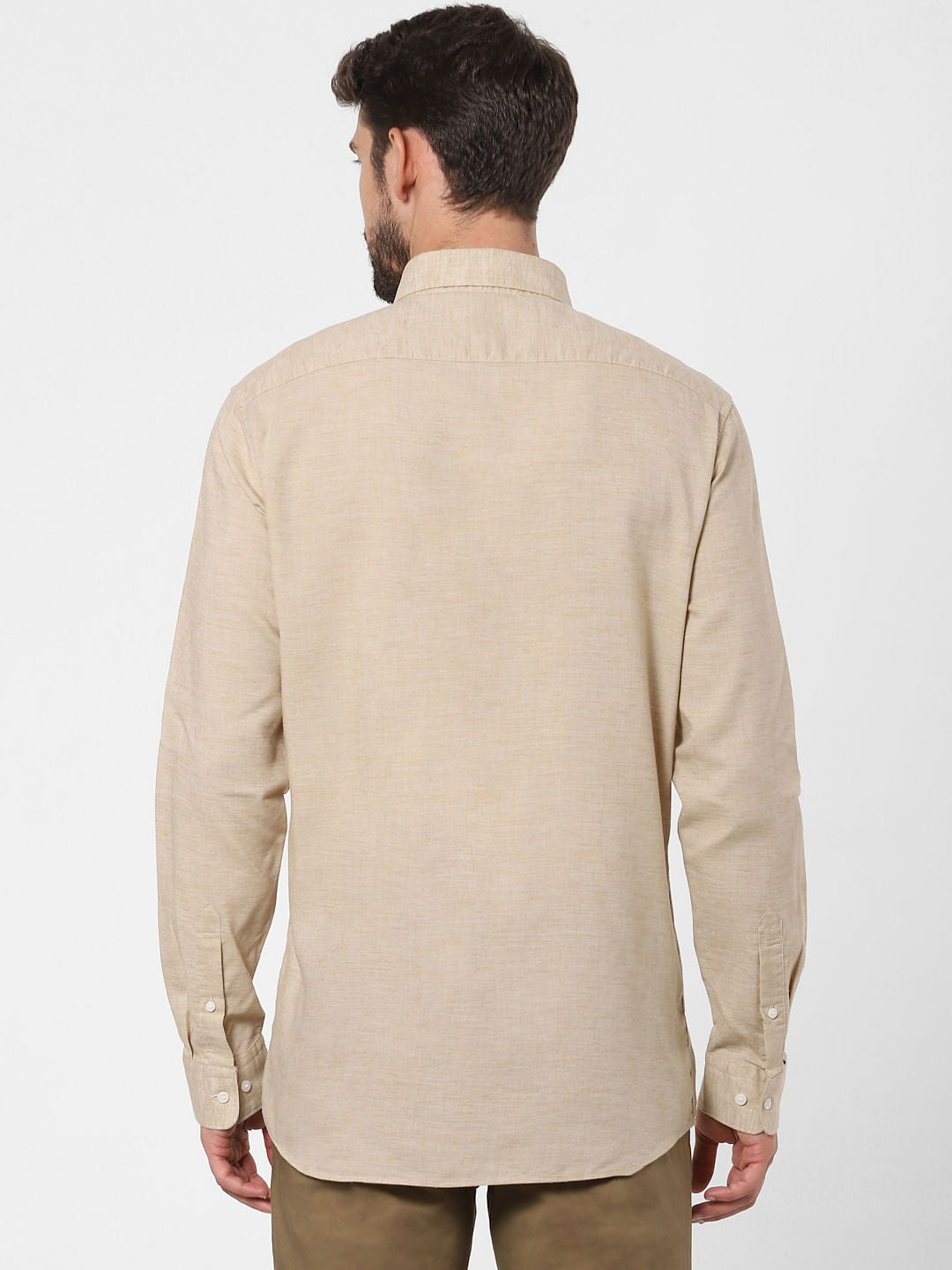 Beige Linen Blend Full Sleeves Shirt