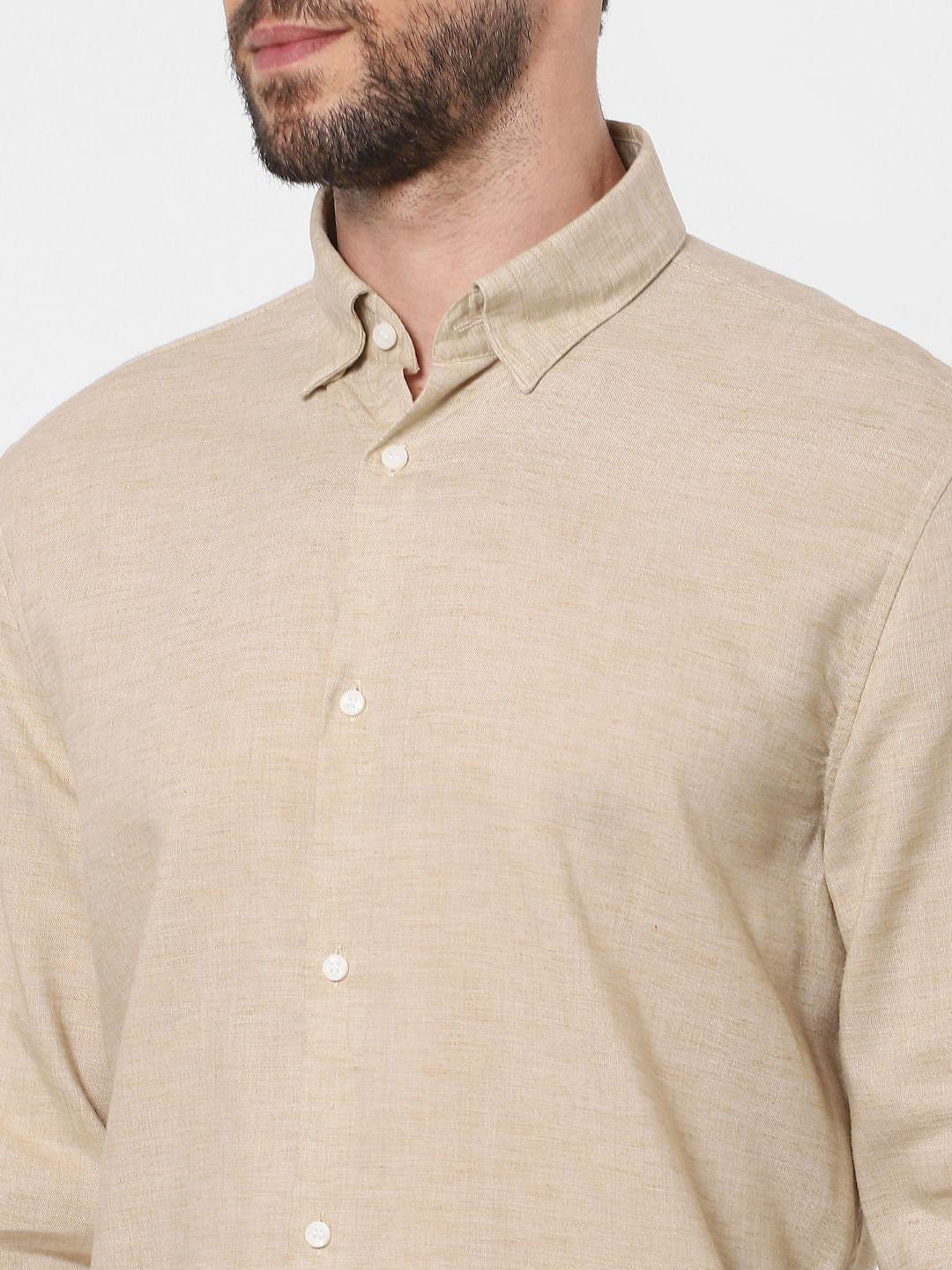 Beige Linen Blend Full Sleeves Shirt
