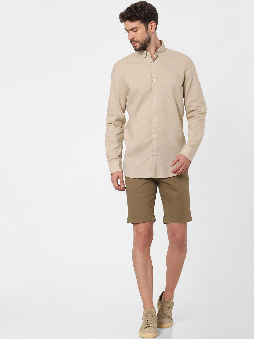Beige Linen Blend Full Sleeves Shirt