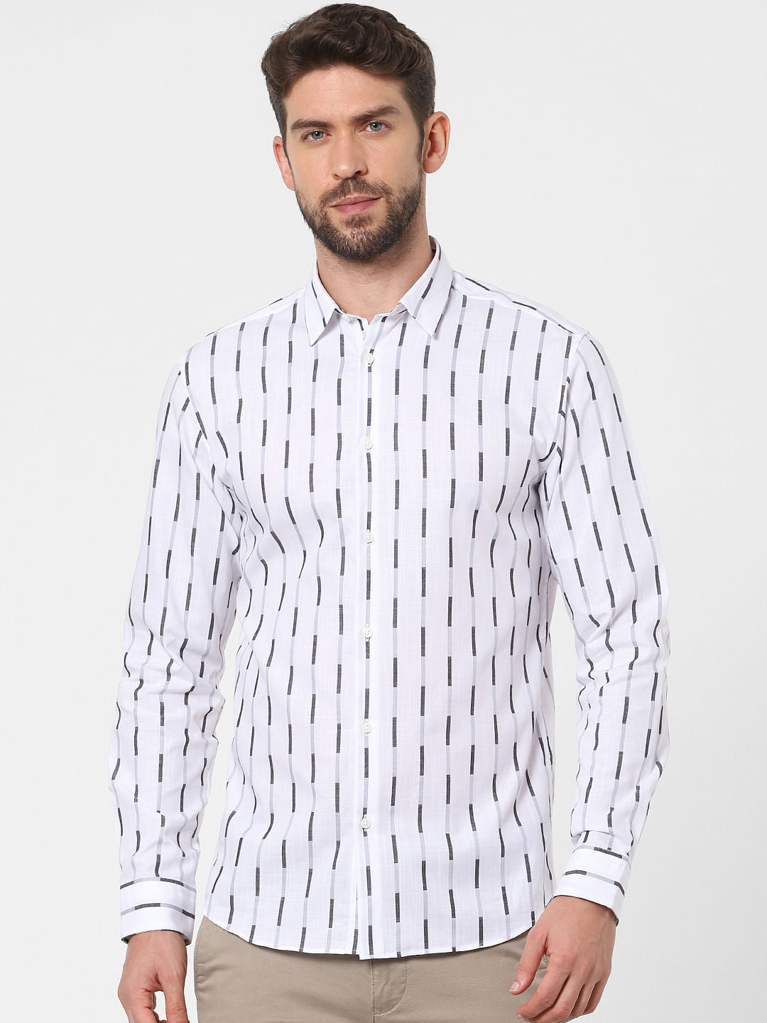 White Striped Full Sleeves Shirt
