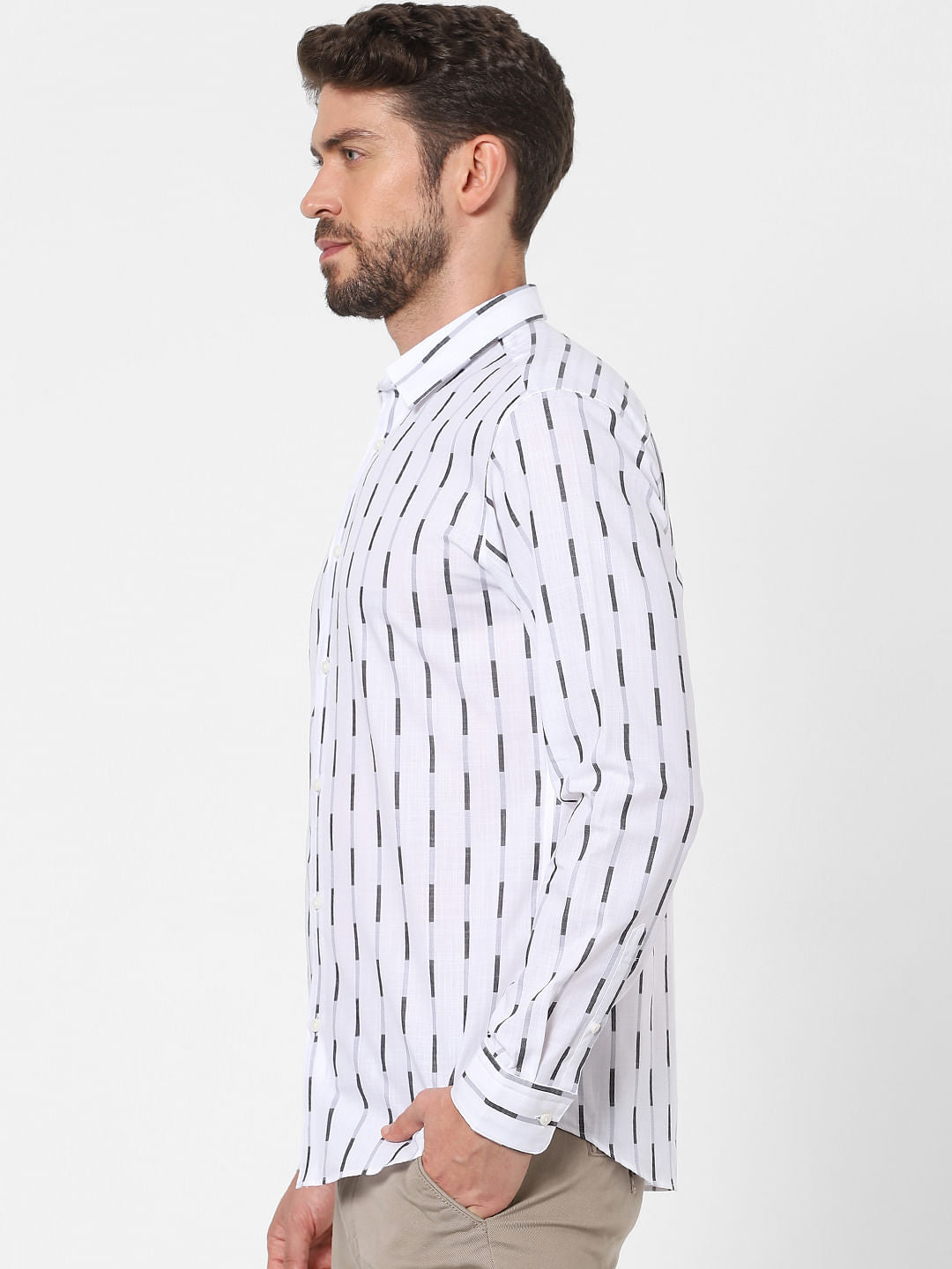 White Striped Full Sleeves Shirt