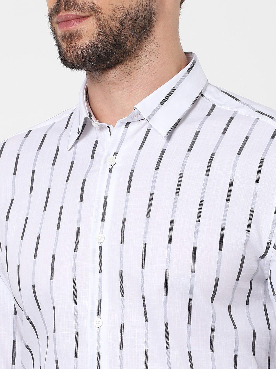 White Striped Full Sleeves Shirt