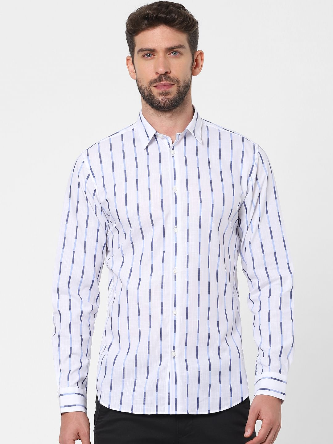 White Striped Full Sleeves Shirt