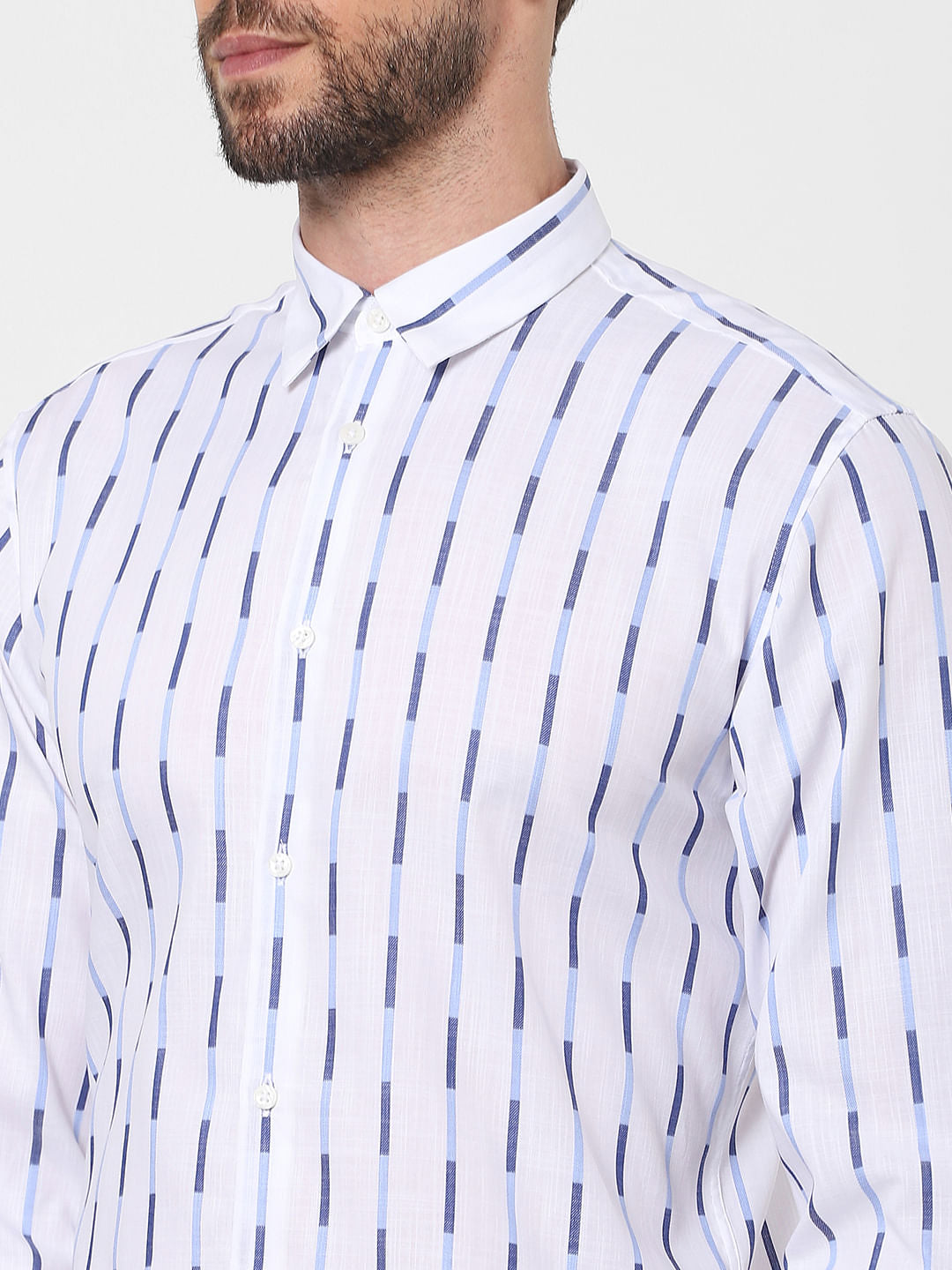 White Striped Full Sleeves Shirt