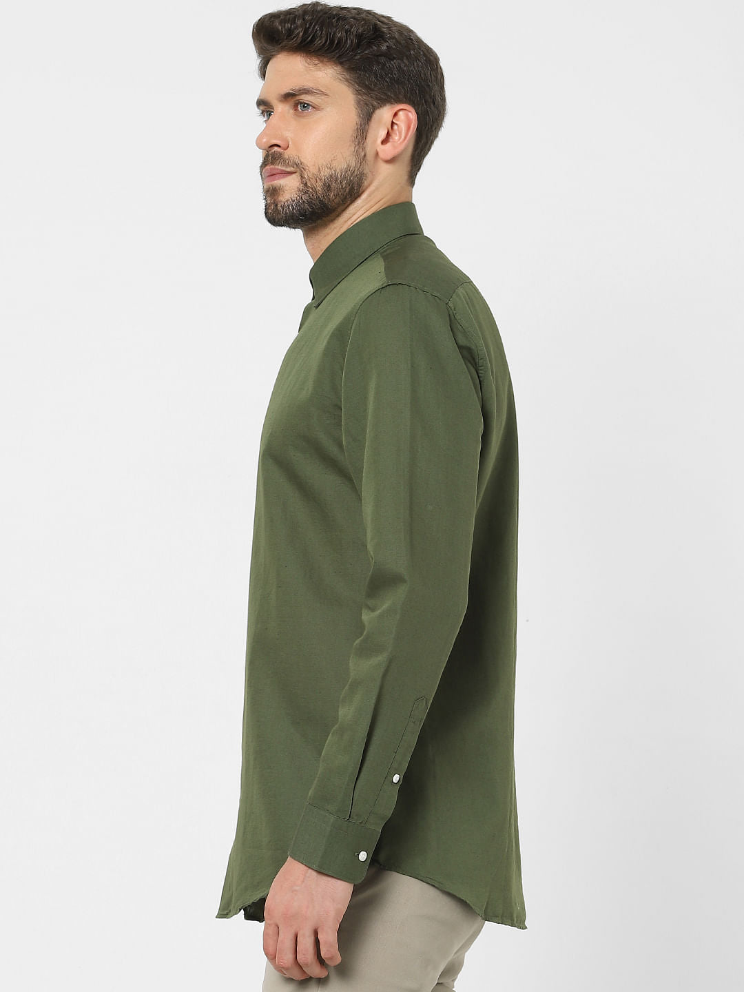 Green Linen Blend Full Sleeves Shirt
