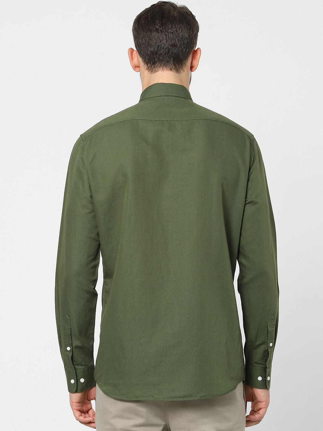 Green Linen Blend Full Sleeves Shirt