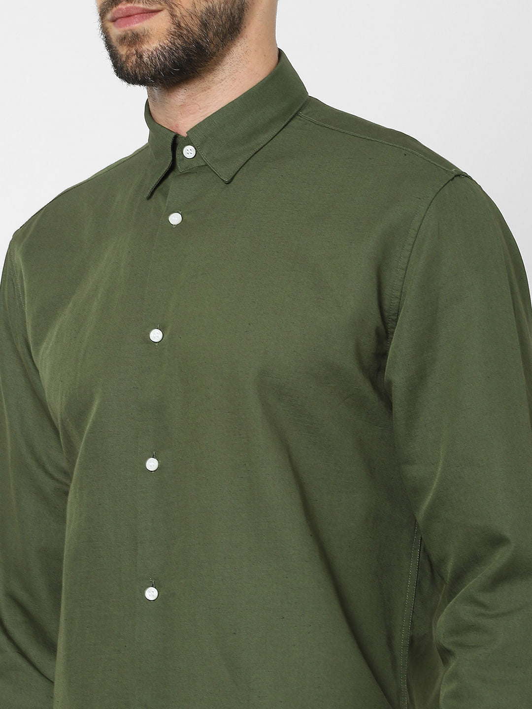 Green Linen Blend Full Sleeves Shirt