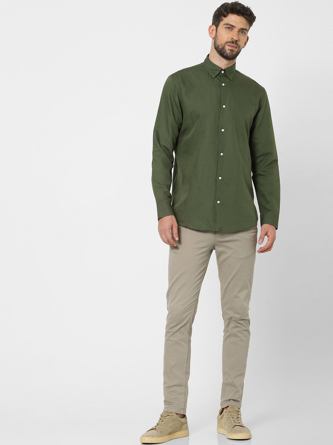 Green Linen Blend Full Sleeves Shirt