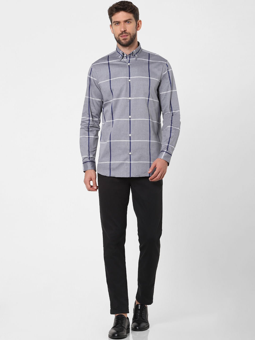 Grey Check Full Sleeves Shirt