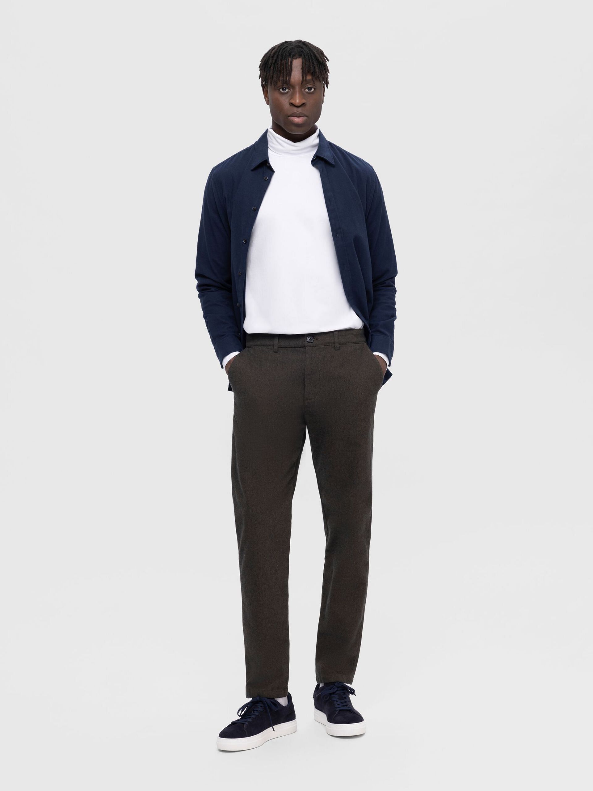 Dark Green Mid Rise Slim Brushed Pants