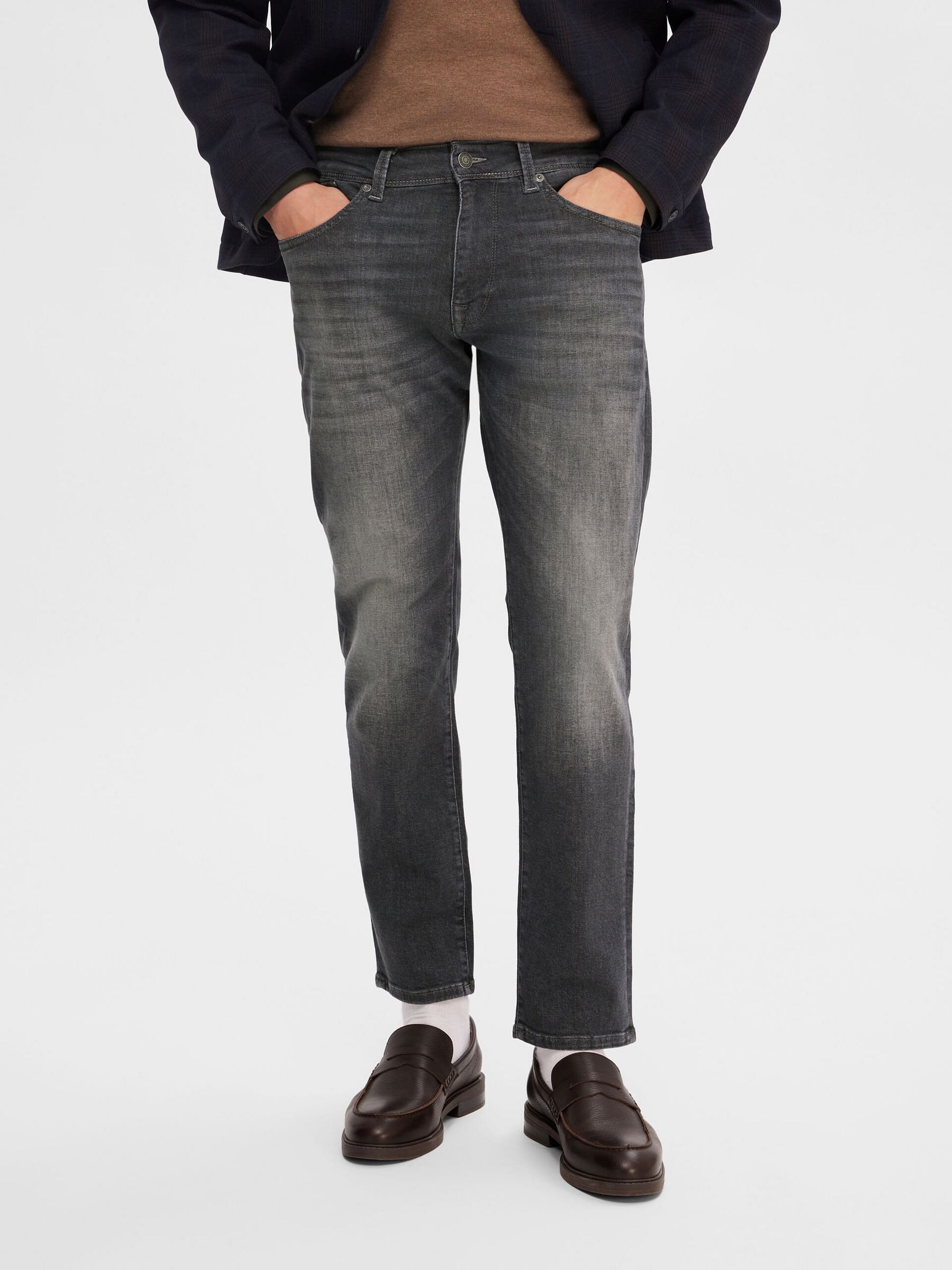 Grey Mid Rise Scott Straight Fit Jeans