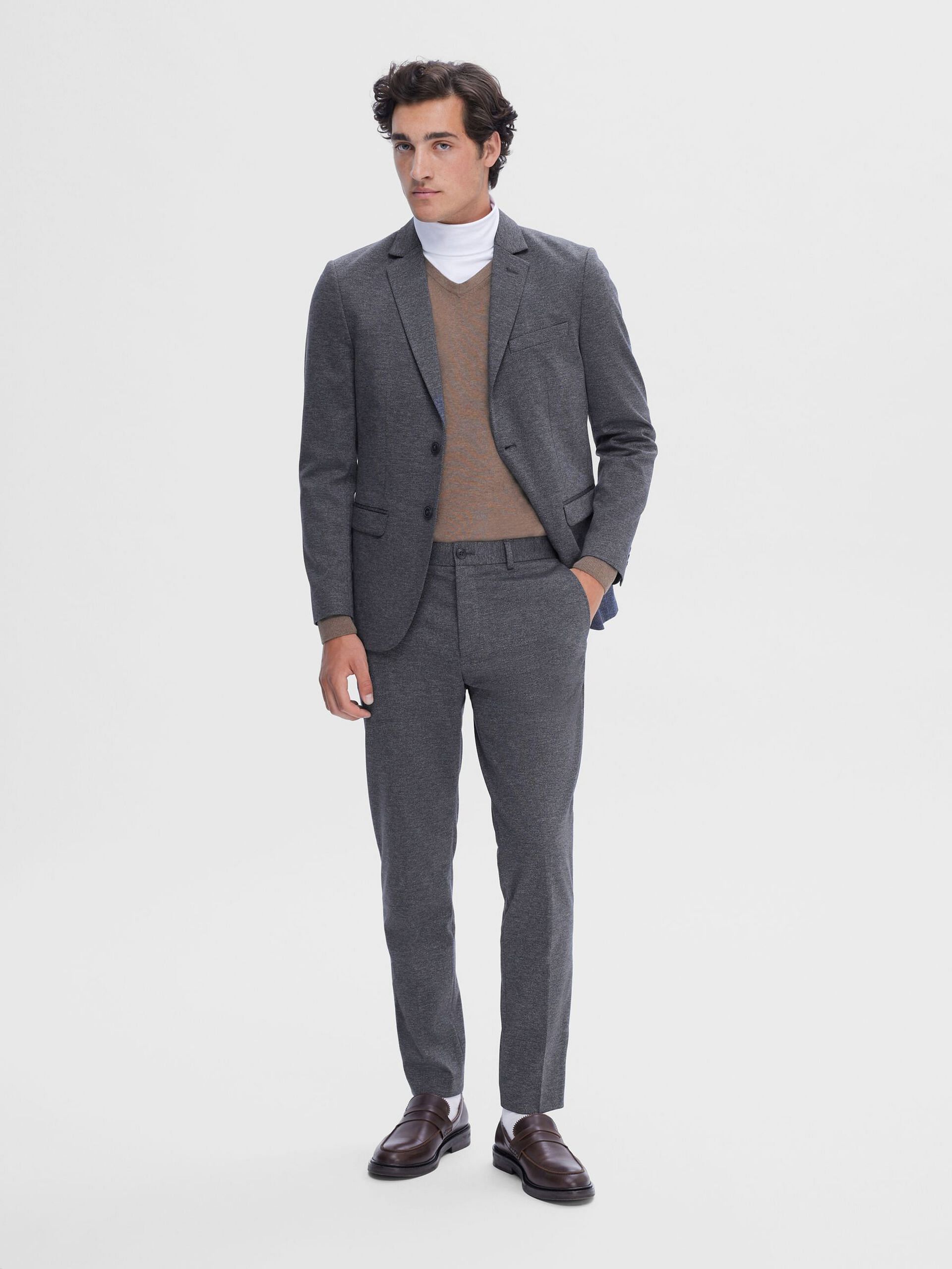 Blue Slim Fit Jersey Suit-Set Blazer