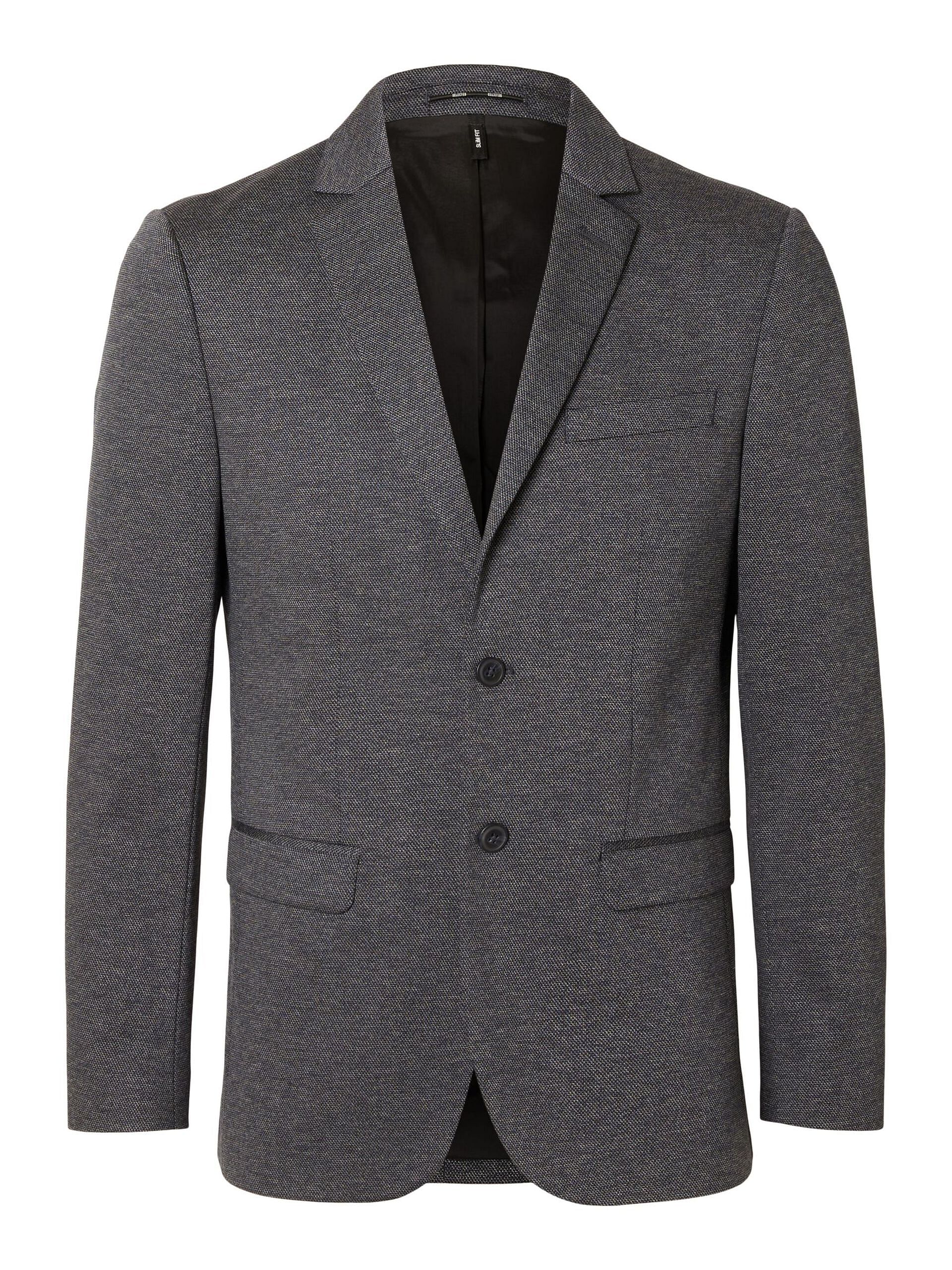 Blue Slim Fit Jersey Suit-Set Blazer