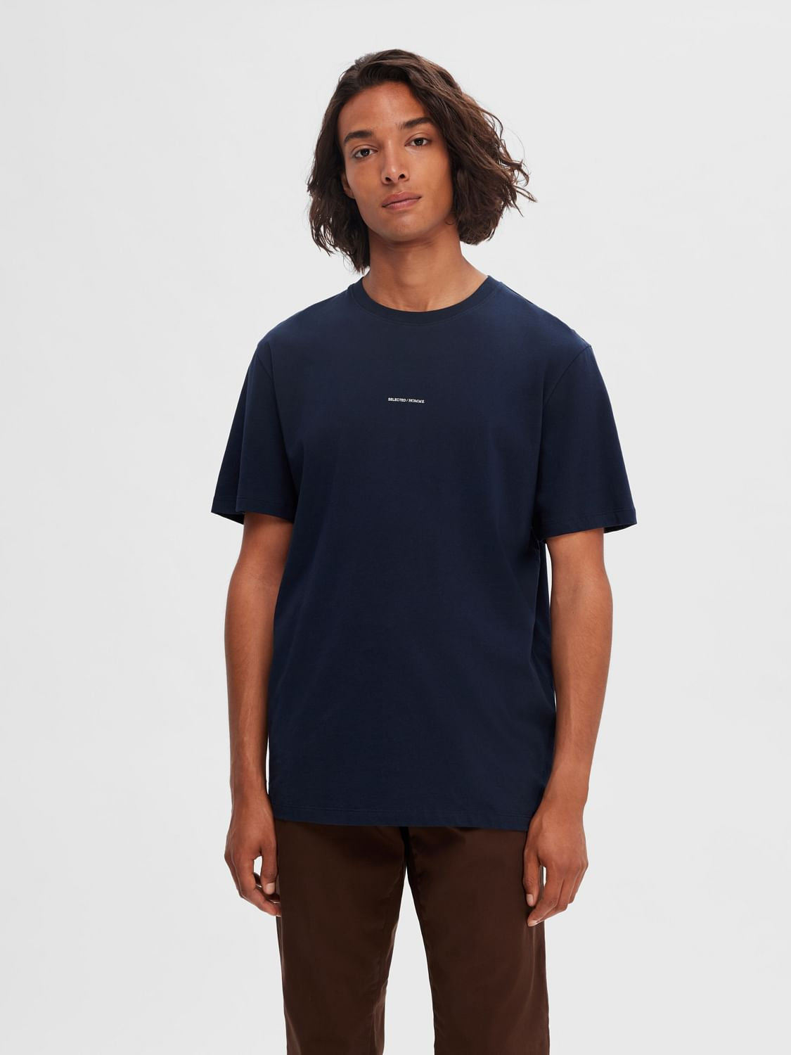 Dark Blue Logo Print Crew Neck T-shirt