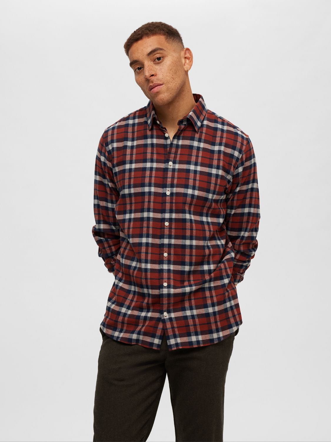 Rust Brown Flannel Check Shirt