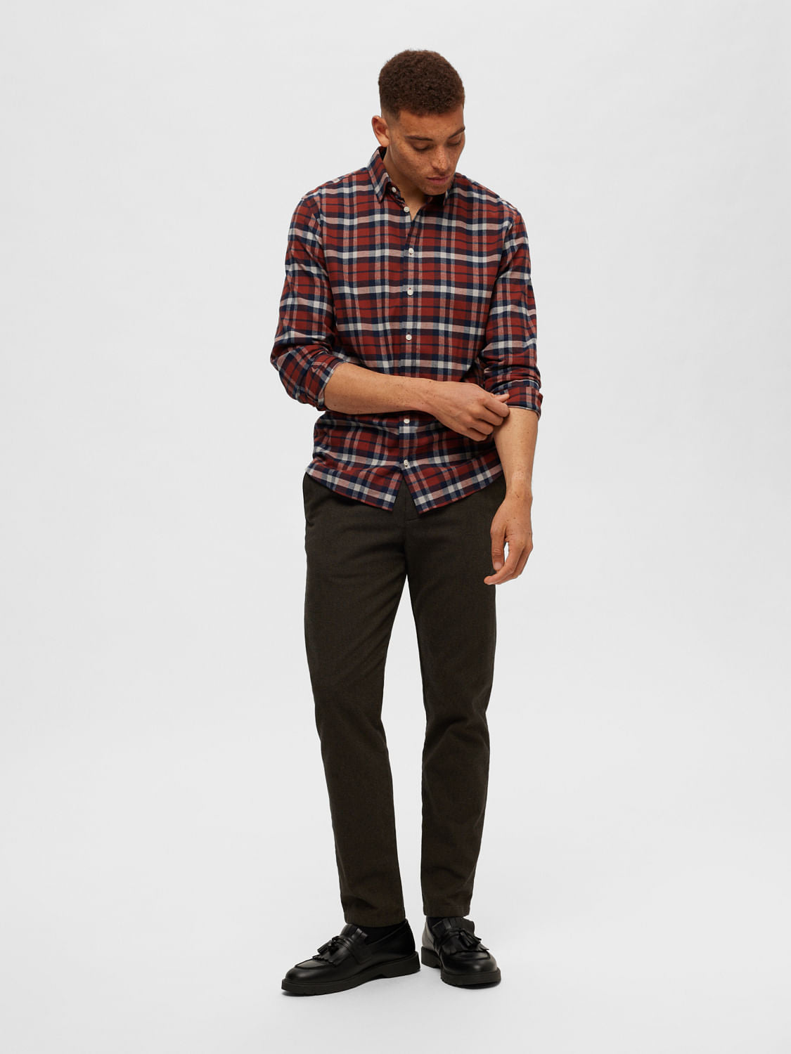 Rust Brown Flannel Check Shirt