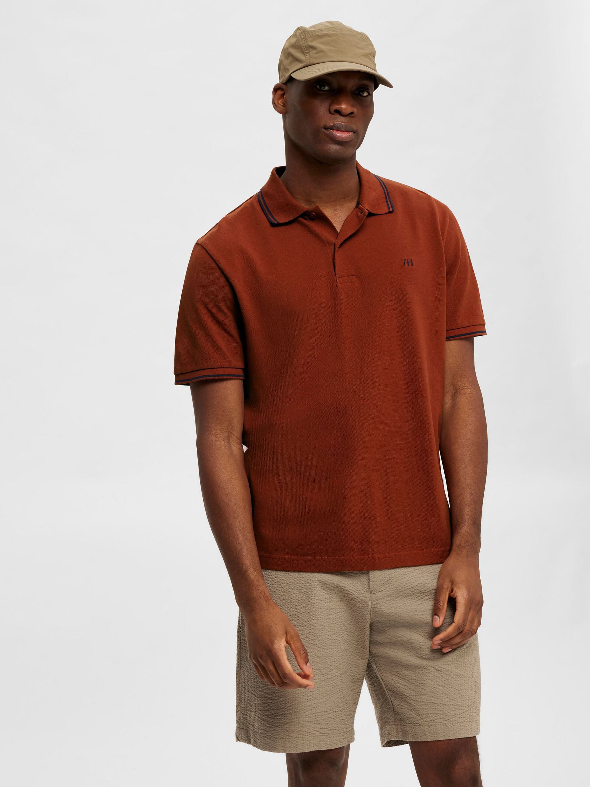 Rust Brown Contrast Tipping Polo T-shirt