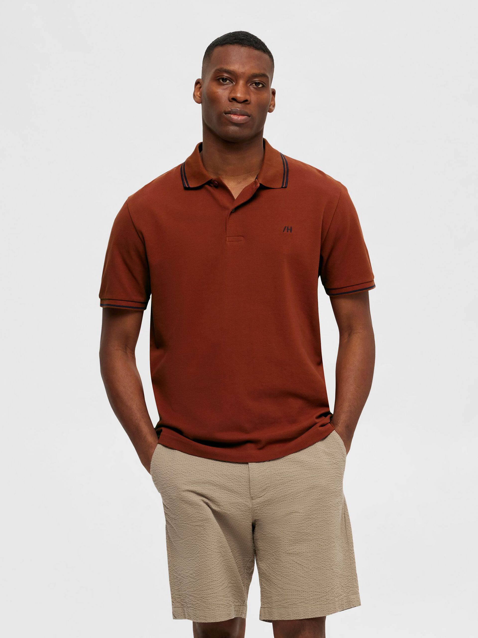 Rust Brown Contrast Tipping Polo T-shirt