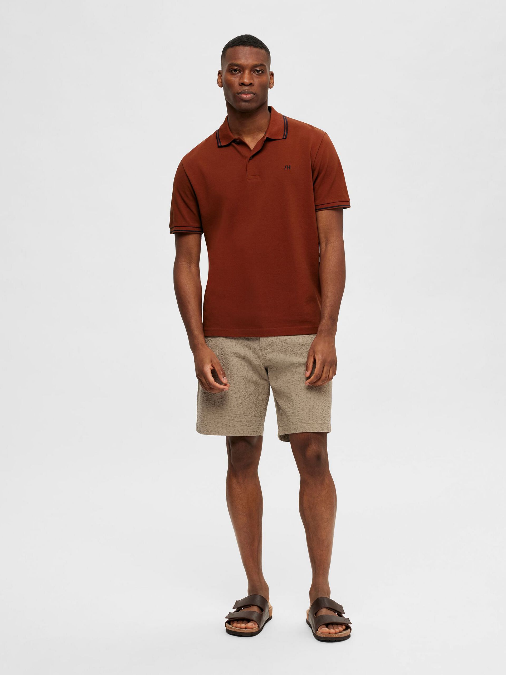 Rust Brown Contrast Tipping Polo T-shirt