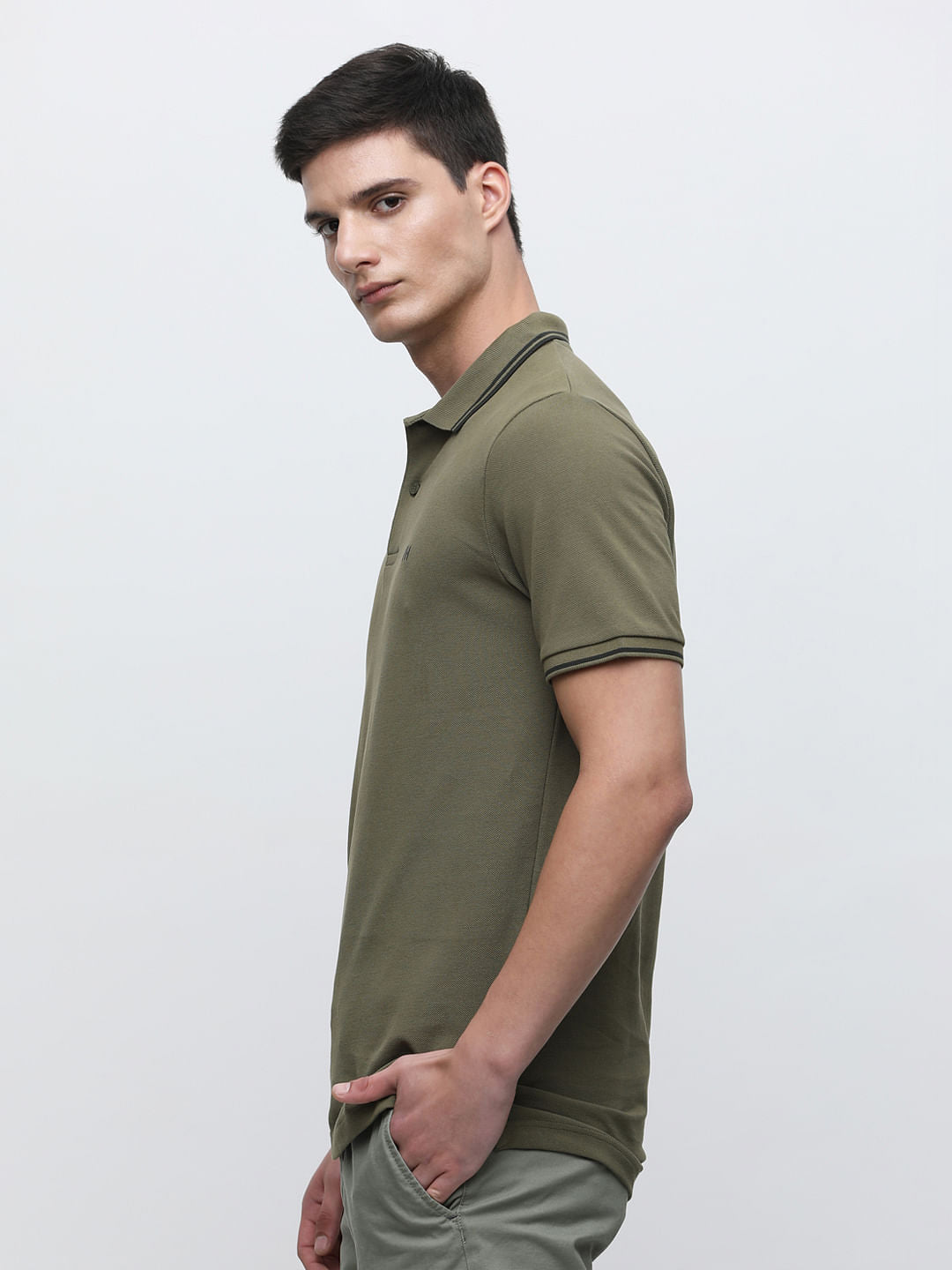 Green Contrast Tipping Polo T-Shirt