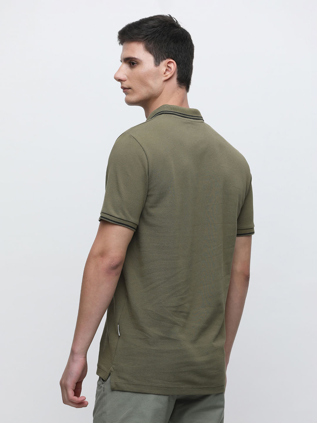 Green Contrast Tipping Polo T-Shirt