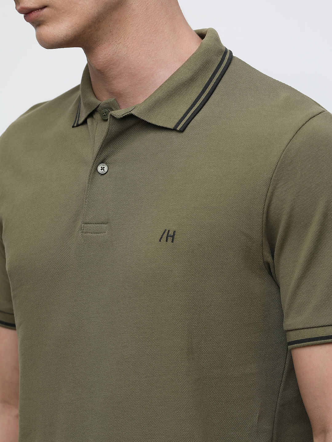Green Contrast Tipping Polo T-Shirt