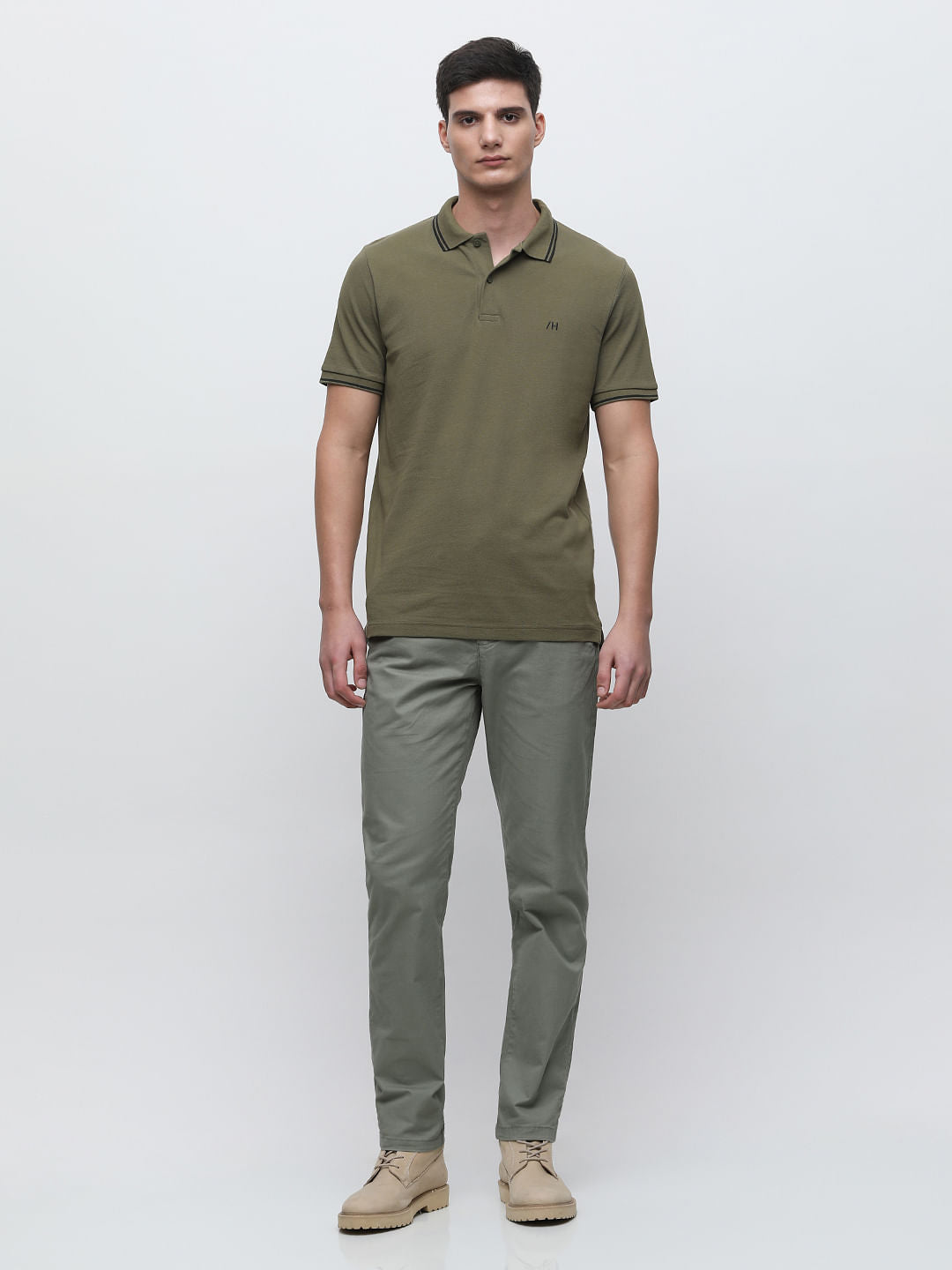 Green Contrast Tipping Polo T-Shirt