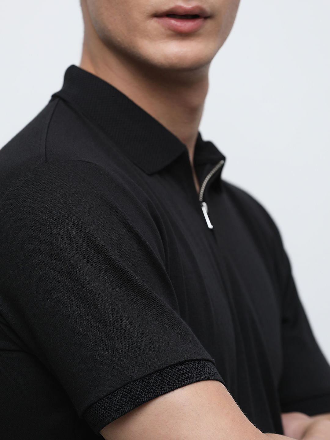 Black Zipper Polo T-shirt