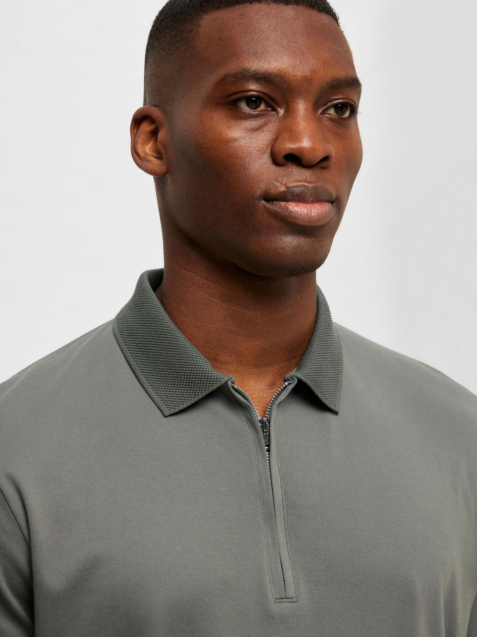 Green Zip-Collar Polo T-shirt
