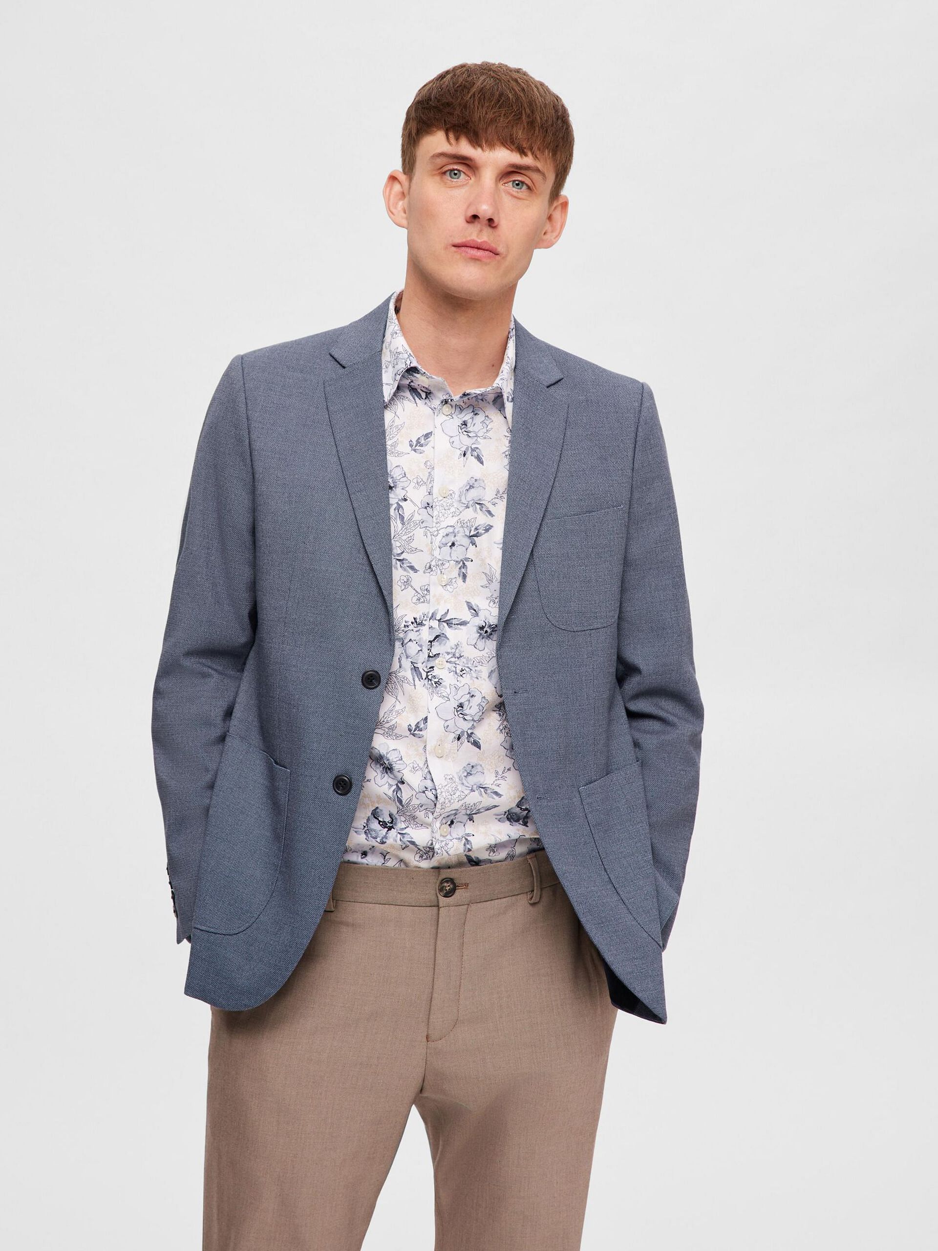 Blue Slim Fit Single Breasted Blazer