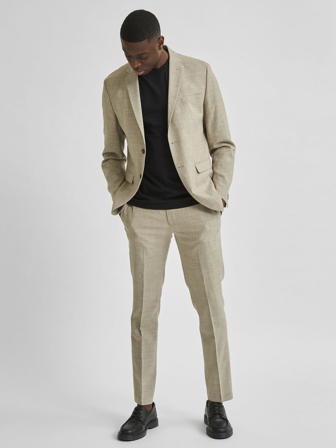 Beige Slim Fit Suit Trousers